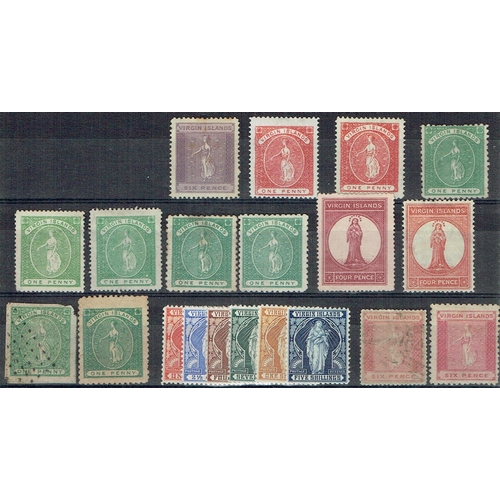 244 - BRITISH VIRGIN IS. - 1866-1899 Useful mint, unused and used selection of 20 examples on stockcard wi... 