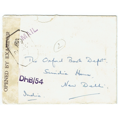 264 - BUSHIRE - 1942 (31 Oct) Censored cover from Capt Hower Bushire to New Delhi India bearing Bahrain ov... 