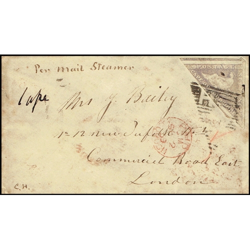 280 - CAPE OF GOOD HOPE - 1859 (22 July) Soiled cover to London bearing 1858 6d pale rose-lilac large two ... 