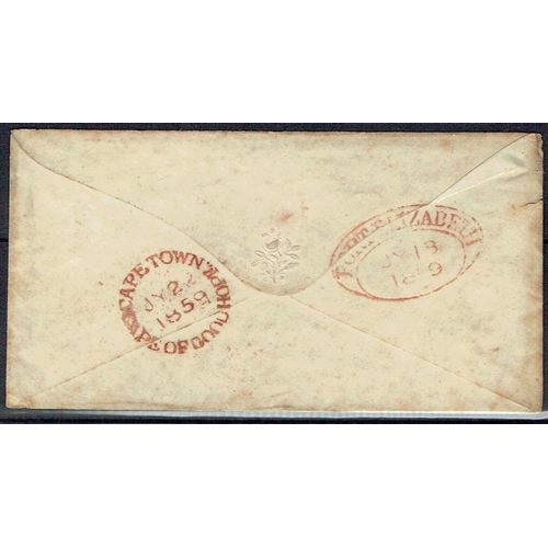 280 - CAPE OF GOOD HOPE - 1859 (22 July) Soiled cover to London bearing 1858 6d pale rose-lilac large two ... 