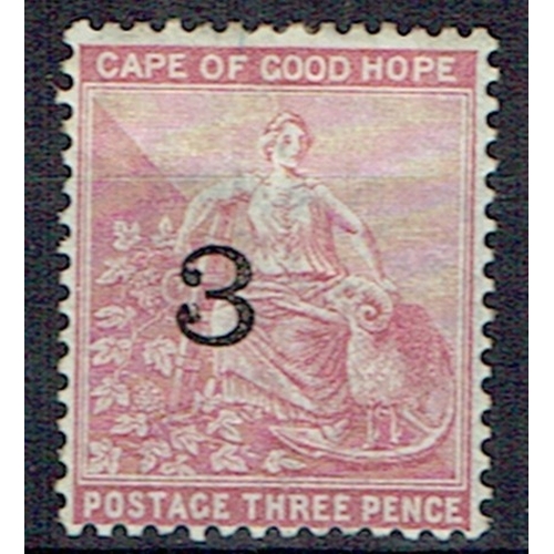 283 - CAPE OF GOOD HOPE - 1880 3 on 3d pale dull rose heavy mounted mint, part o.g., SG 37.