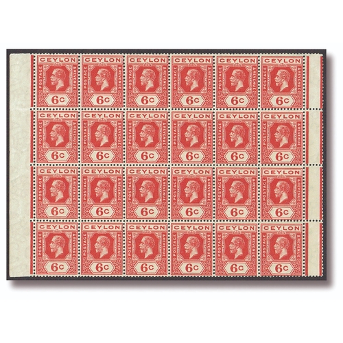 293 - CEYLON - 1919 6c pale scarlet in a left marginal block of 24 (gutter on right side) unmounted mint s... 