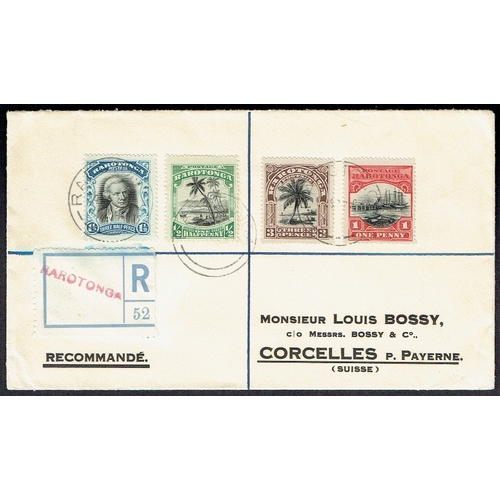 317 - COOK IS. - 1924 (Nov) Printed regd envelope to Switzerland bearing 1920 ½d, 1d, 1½d & 3d tied RAROTO... 