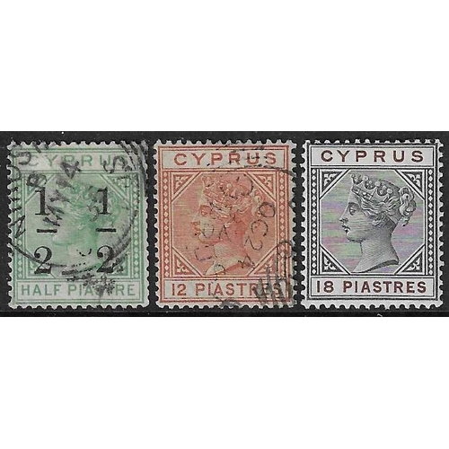 322 - CYPRUS - 1880-1896 Collection on two album pages for QV issues including 1880 1d red plates 201, 215... 