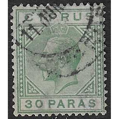 328 - CYPRUS - 1921-23 30pa green used with broken bottom triangle variety SG 88.