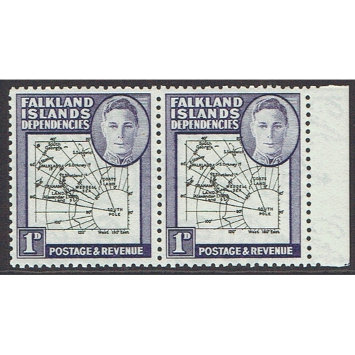 343 - FALKLAND IS. DEPS. - 1946 Thick Map 1d black and violet in right marginal unmounted mint pair with l... 