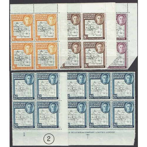 345 - FALKLAND IS. DEPS. - 1948 Thin Map group of mint / unmounted mint blocks of 4 incl. 6d, 9d & 1s in t... 