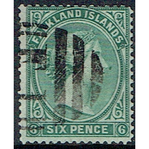 347 - FALKLAND ISLANDS - 1878 6d Blue Green fine used with  F1 cancel. SG 3