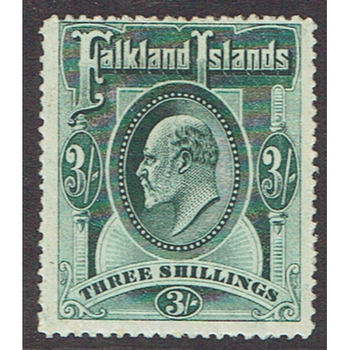 352 - FALKLAND ISLANDS - 1907 3s deep green mounted mint with hinge remains, sound, SG 49b.