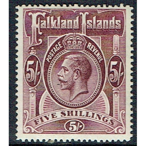 358 - FALKLAND ISLANDS - 1916 5s Maroon (SG 67b) mint and very lightly hinge very nice condition.