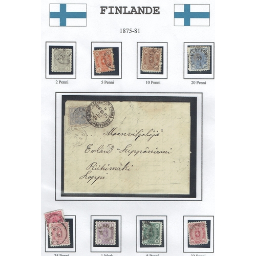 369 - FINLAND - 1854-1903 Classics assembly on three album leaves with nine roulette values to 1m used exa... 