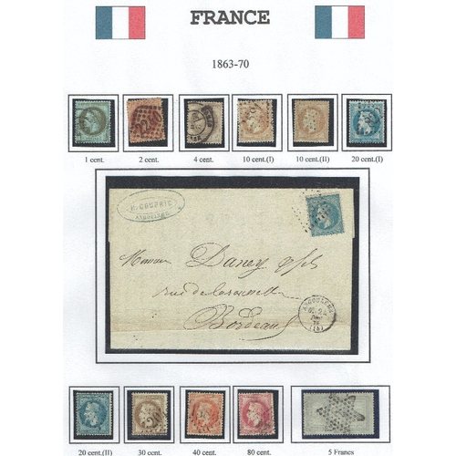 372 - FRANCE - 1852-1880 Classics assembly on ten album pages of covers and stamps including 1852 Repub 25... 