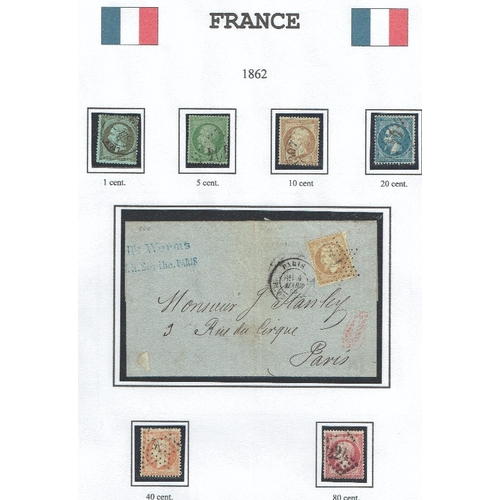 372 - FRANCE - 1852-1880 Classics assembly on ten album pages of covers and stamps including 1852 Repub 25... 