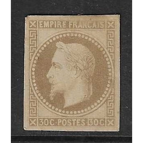 376 - FRANCE - 1867 Napoleon 30c brown mint large part original gum with four good margins, minor gum bend... 