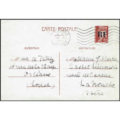 391 - FRANCE - Liberation: 1944 (14 Oct) 1f20 red-brown Petain with large RF overprint in black used from ... 