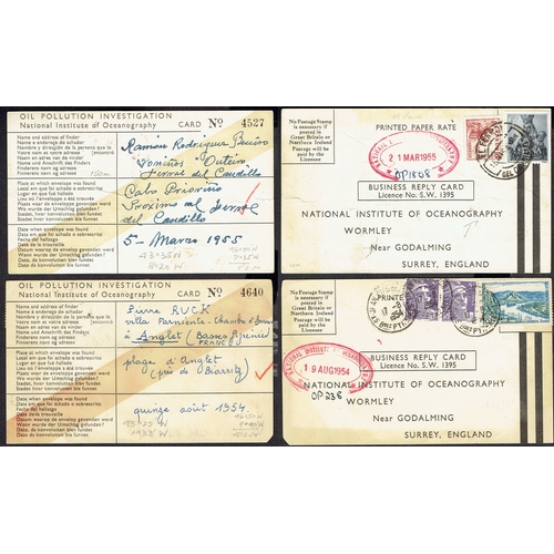 40 - POSTAL HISTORY - Drift Mail Card: 1954-58 Printed reply cards titled Oil Pollution Investigation dro... 