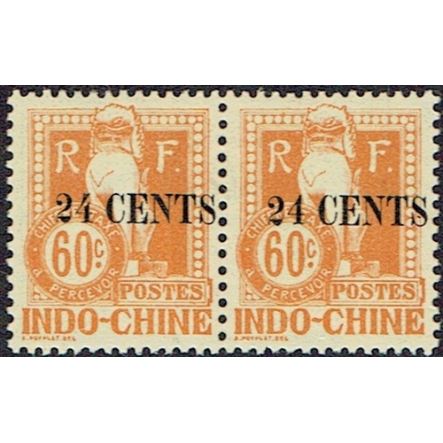 400 - FRANCE - COLONIES - Indo-China 1919 Mint / unused pairs each showing closed 4 in surcharge variety a... 