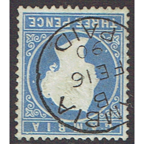 408 - GAMBIA - 1880-81 Watermark Inverted 6d blue superb CDS GAMBIA PAID FE 16 / 90 cancel, superb showing... 