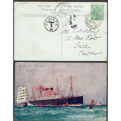 44 - POSTAL HISTORY - Maritime: 1907 PPC to Chester of SS Adriatic bearing ½d tied BRITISH SEA POST OFFIC... 