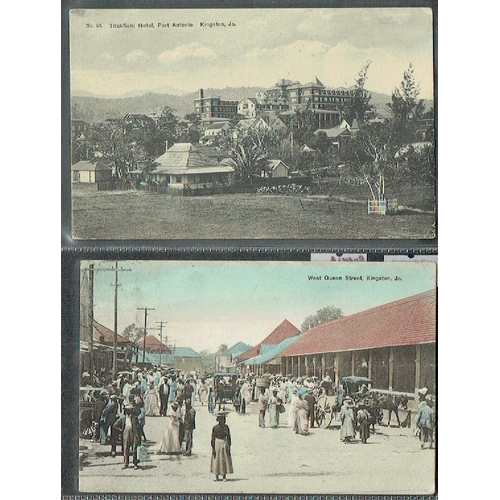 52 - POSTAL HISTORY - Maritime: Jamaica 1910-13 Two postcards POSTED ON THE HIGH SEAS violet ovals with E... 