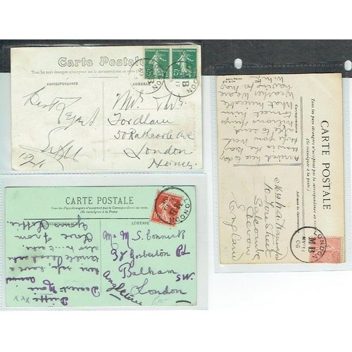 56 - POSTAL HISTORY - Maritime: Moveable Box 1906-13 Four PPC's to London bearing France adhesives each t... 