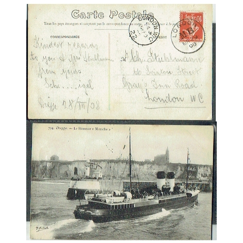 56 - POSTAL HISTORY - Maritime: Moveable Box 1906-13 Four PPC's to London bearing France adhesives each t... 