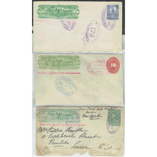 63 - POSTAL HISTORY - Mexico: Wells Fargo postal stationery envelopes; trio of covers incl 1886 12c green... 