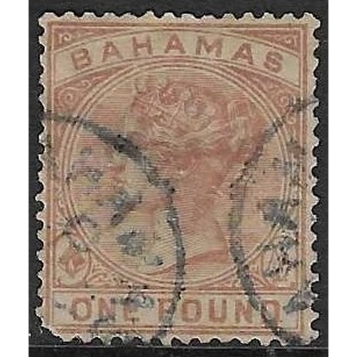 118 - BAHAMAS  - 1884-90 £1 venetian red part incomplete CDS's used example with short SW corner, top valu... 