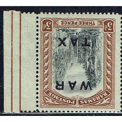 121 - BAHAMAS  - 1919 3d black and brown right marginal mint showing watermark inverted variety, very fine... 