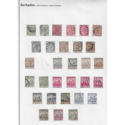 137 - BARBADOS - Collection QV-QEII of approx. 300 stamps, mint and used  neatly arranged on leaves in dis... 