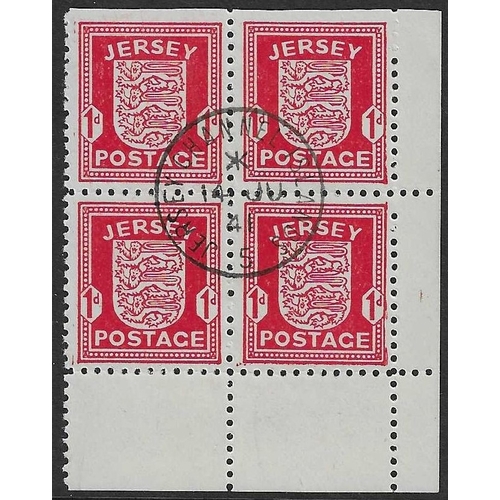 1614 - GREAT BRITAIN -  JERSEY - 1941 1d scarlet block of 4 with central 14 Jun CDS cancel with top right p... 