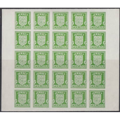 1615 - GREAT BRITAIN -  JERSEY - 1941 Arms ½d green and 1d red both in imperf panes of 25 unmounted mint on... 