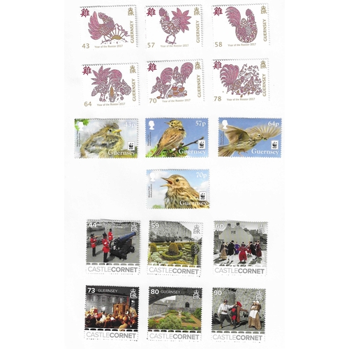 1630 - GREAT BRITAIN -  GUERNSEY - 2016-2020 Mostly complete mint assembly on leaves includes miniature she... 