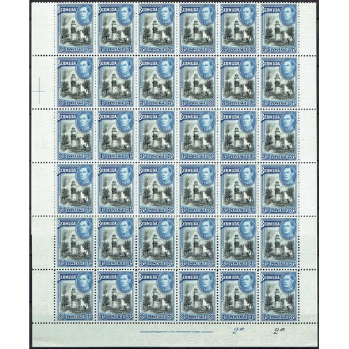 183 - BERMUDA - 1941 3d black and deep blue in a complete unmounted mint sheet of 60, folded in half, plat... 