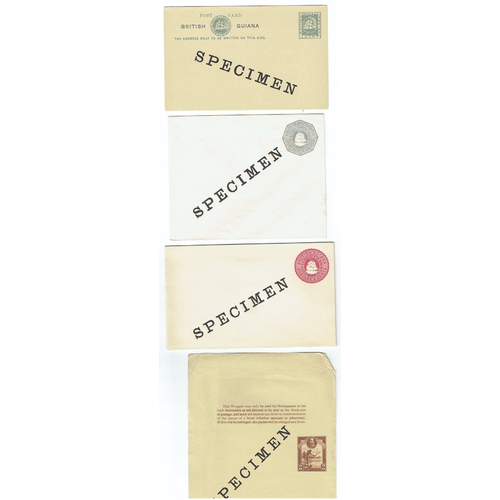 203 - BRITISH GUIANA - SPECIMEN Overprints on four postal stationery cards and envelopes. Includes Ship 1c... 