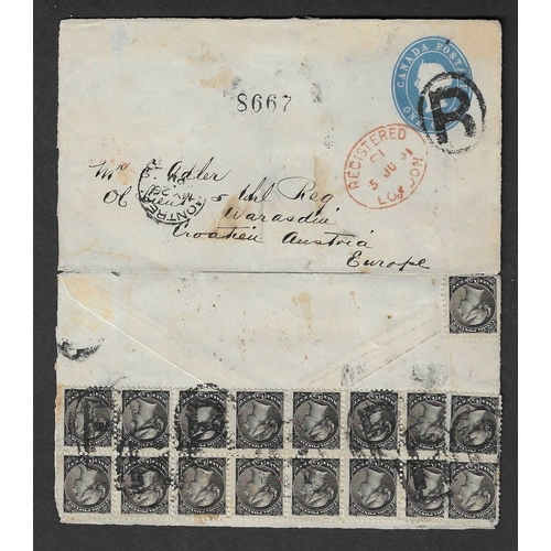 238 - CANADA - 1891 One Cent pale blue postal stationery envelope Montreal to Austria sent registered with... 