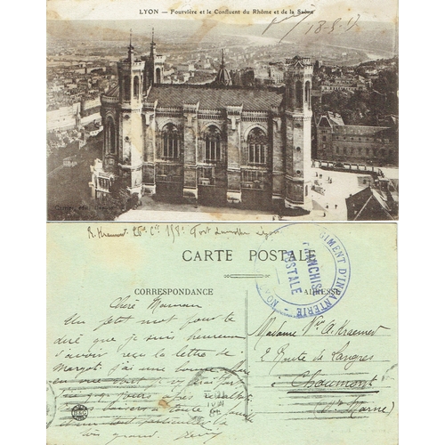 30 - POSTCARDS - FRANCE: 1917 (May) WWI Useful correspondence from Infanterie 158 Lyon to Vosges France f... 