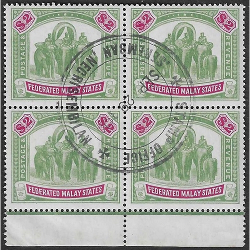 36 - REVENUES & CINDERELLA - Federated Malay States: Revenue; 1907 Multi CA Wmk, $2 green and carmine Pos... 