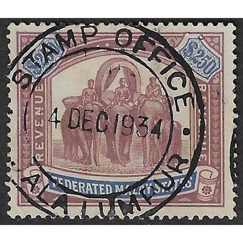 37 - REVENUES & CINDERELLA - Federated Malay States: Revenue; 1926-28 Wmk SCA $250 purple and blue Revenu... 