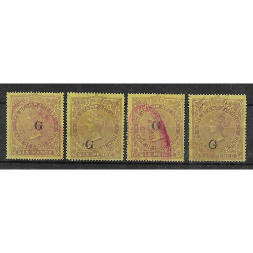 39 - REVENUES & CINDERELLA - Griqualand: 1876 Issue 6d brown on yellow x four neatly used examples, odd m... 