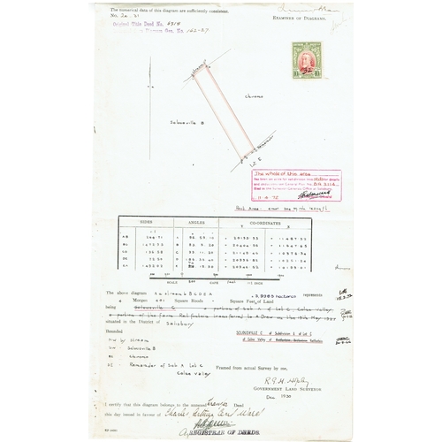 43 - REVENUES & CINDERELLA - Southern Rhodesia: 1930s GV Four Deeds of Transfer documents bearing 1931 re... 