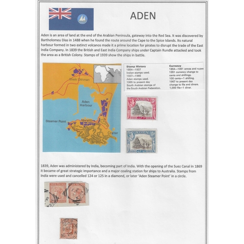 52 - ADEN - Collection 1937-1960 of approx. 150 stamps, mainly used neatly arranged on leaves in display ... 