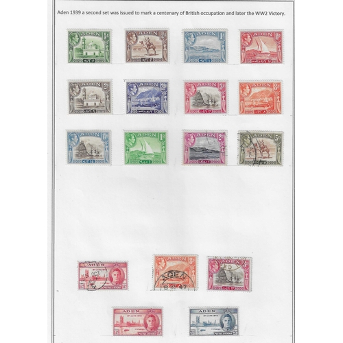 52 - ADEN - Collection 1937-1960 of approx. 150 stamps, mainly used neatly arranged on leaves in display ... 