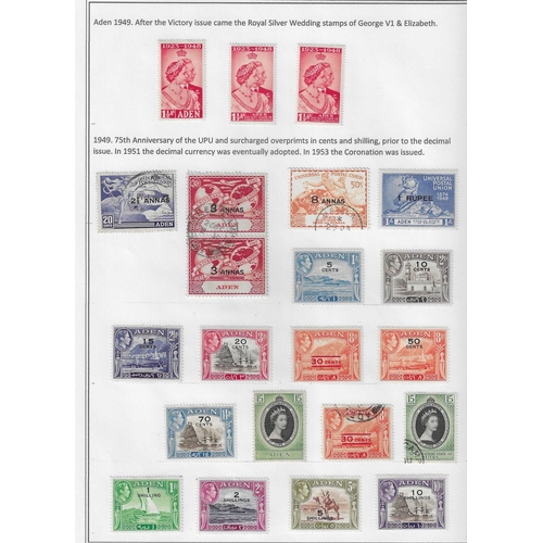 52 - ADEN - Collection 1937-1960 of approx. 150 stamps, mainly used neatly arranged on leaves in display ... 