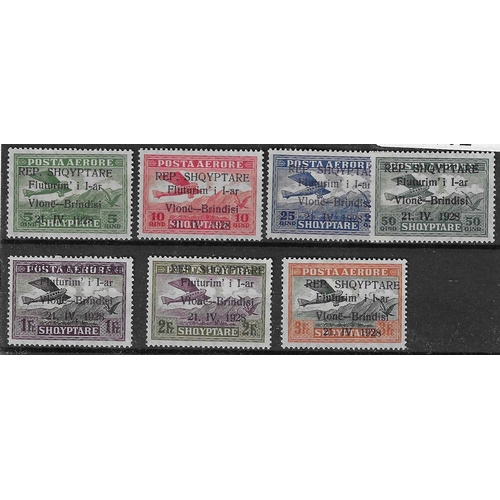 57 - ALBANIA - 1928 Inauguration of Viore (Valone) - Brindisi Air Service overprinted complete set of 7 f... 