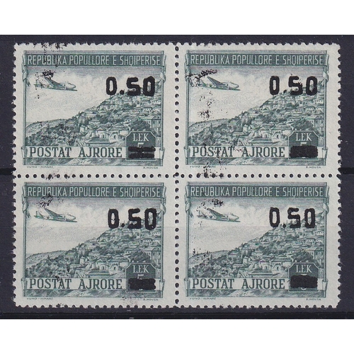 59 - ALBANIA - 1952 Air 0.50l on 5l green in unmounted mint block of 4, nice multiple, SG 572, Cat £196.