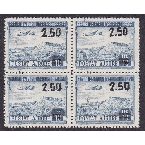 60 - ALBANIA - 1952 Air 2.50l on 10l blue in unmounted mint block of 4, nice multiple, SG 574, Cat £240.