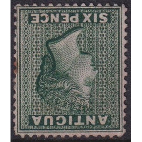 66 - ANTIGUA - 1876 6d blue-green Perf 14 unused no gum with variety WATERMARK INVERTED. Couple of toned ... 