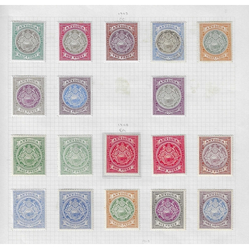 68 - ANTIGUA - 1903-17 Mint assembly on album page including 1903 Wmk CC set to 2/6 (1s ord paper), 1908-... 