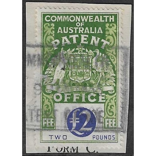 89 - AUSTRALIA - Patent Revenue: 1953 £2 green and blue neatly cancelled boxed black datestamp on paper, ... 